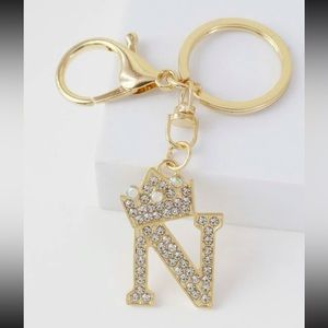 3/$25 Rhinestone Letter Charm Keychain. “N”